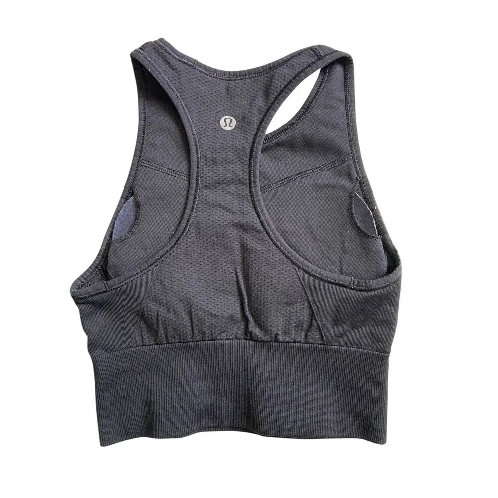 Lululemon Women Ebb to Train Sports Bra Size 2 Black Longline High Neck Gym Yoga